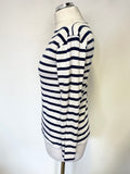 SOEUR 100% COTTON NAVY & WHITE STRIPE 3/4 SLEEVED TOP SIZE 38 UK 10
