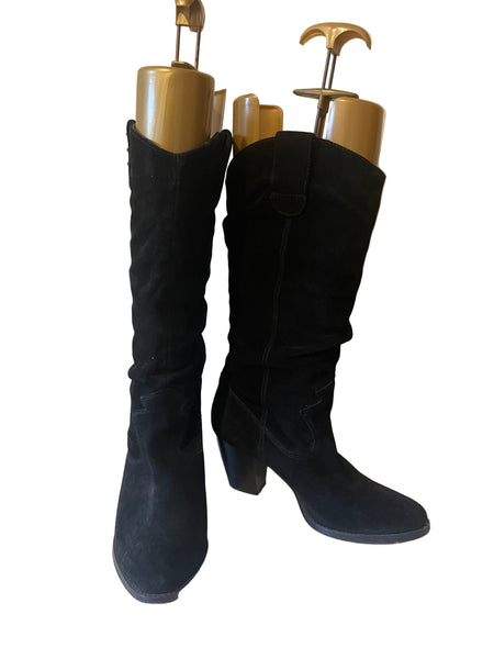 FAITH BLACK SUEDE COWBOY BOOTS SIZE 6/39