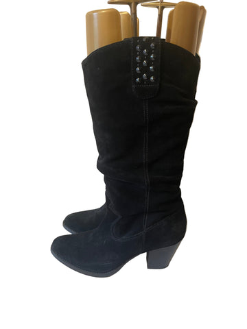 FAITH BLACK SUEDE COWBOY BOOTS SIZE 6/39