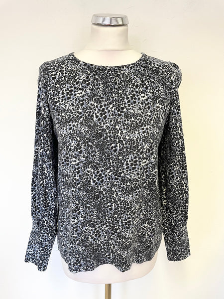 WHISTLES BLUE & BLACK PRINT JERSEY LONG PUFF SLEEVED TOP SIZE S