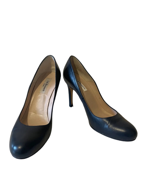 LK BENNETT NAVY BLUE LEATHER HEELS SIZE 5/38