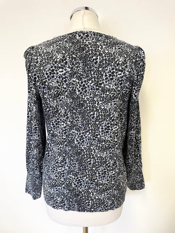 WHISTLES BLUE & BLACK PRINT JERSEY LONG PUFF SLEEVED TOP SIZE S