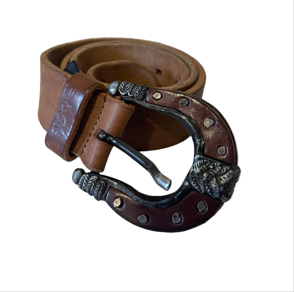 UNISEX DIESEL 100% LEATHER TAN BROWN BUCKLE BELT SIZE 90CM FIT M/L