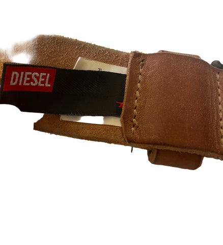 UNISEX DIESEL 100% LEATHER TAN BROWN BUCKLE BELT SIZE 90CM FIT M/L