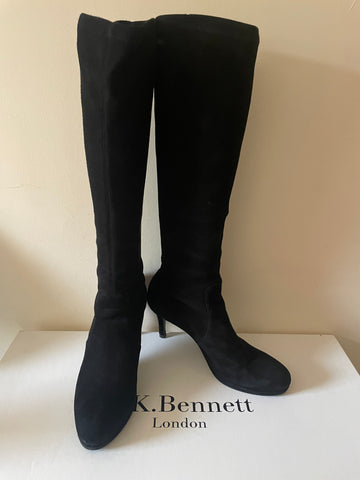 LK BENNETT SYLVIE BLACK STRETCH SUEDE KNEE LENGTH BOOTS SIZE 5/38