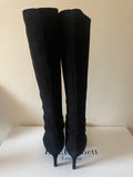 LK BENNETT SYLVIE BLACK STRETCH SUEDE KNEE LENGTH BOOTS SIZE 5/38