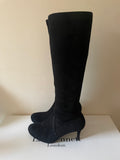 LK BENNETT SYLVIE BLACK STRETCH SUEDE KNEE LENGTH BOOTS SIZE 5/38