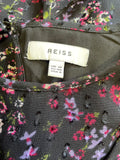 REISS FAIZA BLACK FLORAL PRINT RUFFLE TRIM LONG SLEEVED TOP SIZE 12