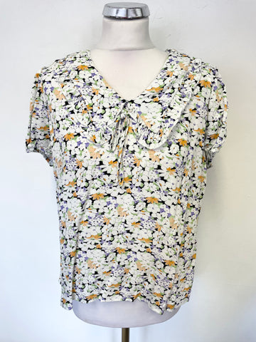 TED BAKER PICKNICK MULTI COLOURED FLORAL PRINT CAP SLEEVE TOP SIZE 3 UK 12/14