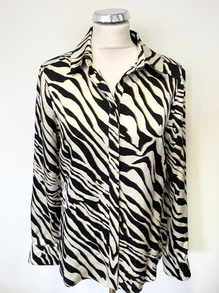 KAREN MILLEN IVORY,BLACK & BROWN ZEBRA PRINT LONG SLEEVED SHIRT SIZE 12