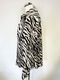 KAREN MILLEN IVORY,BLACK & BROWN ZEBRA PRINT LONG SLEEVED SHIRT SIZE 12