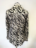 KAREN MILLEN IVORY,BLACK & BROWN ZEBRA PRINT LONG SLEEVED SHIRT SIZE 12