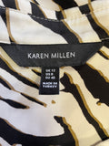 KAREN MILLEN IVORY,BLACK & BROWN ZEBRA PRINT LONG SLEEVED SHIRT SIZE 12