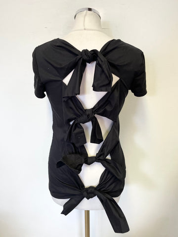FINERY BLACK OPEN BACK WITH TIE BOWS CAP SLEEVED TOP SIZE 8