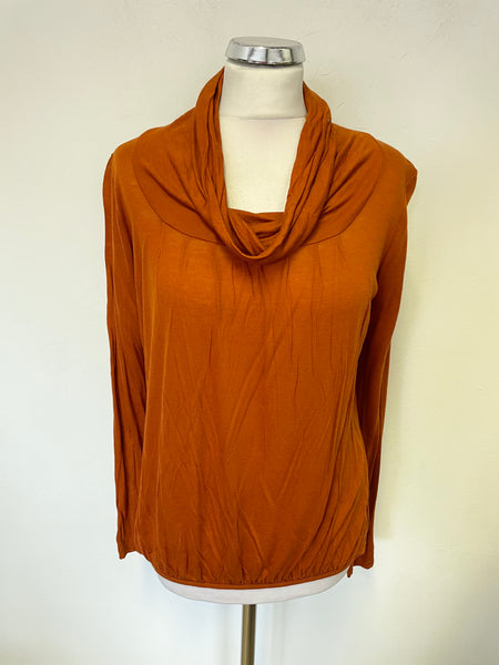 JIGSAW BURNT ORANGE COWL NECK LONG SLEEVED JERSEY TOP SIZE S