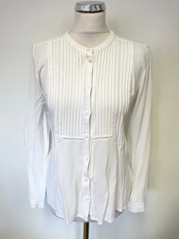 THE WHITE COMPANY WHITE COTTON COLLARLESS LONG SLEEVED BLOUSE SIZE 10