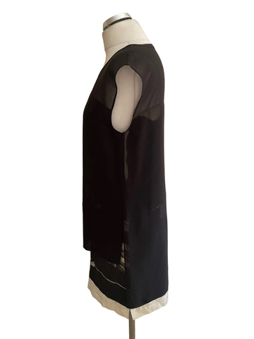 ALL SAINTS NISIA RESONATE SILK MIX BLACK & IVORY LAYERED SHIFT DRESS  SIZE 10