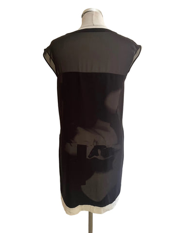 ALL SAINTS NISIA RESONATE SILK MIX BLACK & IVORY LAYERED SHIFT DRESS  SIZE 10