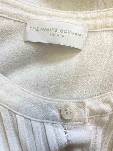 THE WHITE COMPANY WHITE COTTON COLLARLESS LONG SLEEVED BLOUSE SIZE 10