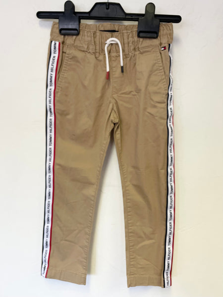 TOMMY HILFIGER BEIGE LOGO SIDE TRIM DRAW TIE TROUSERS AGE 6 YEARS