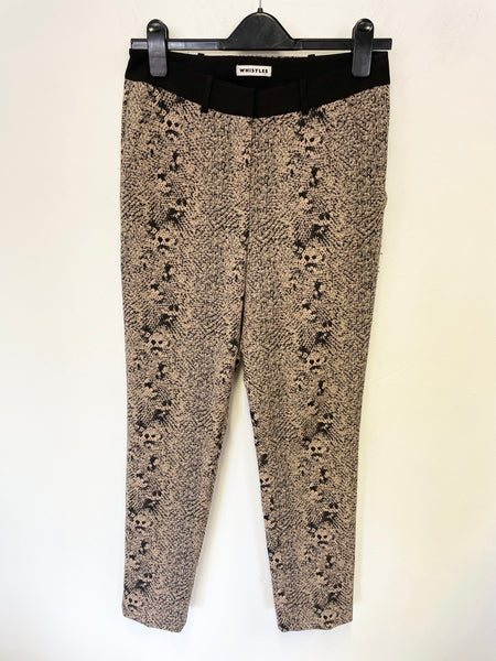 WHISTLES BROWN & BLACK SNAKESKIN PRINT TAPERED LEG TROUSERS SIZE 8