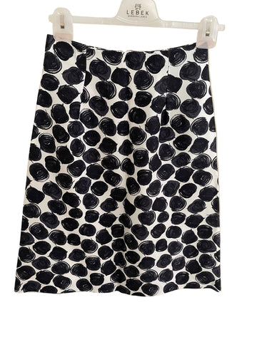 LK BENNETT 100% SILK WHITE,GREY & BLACK PRINT A-LINE SKIRT SIZE 6
