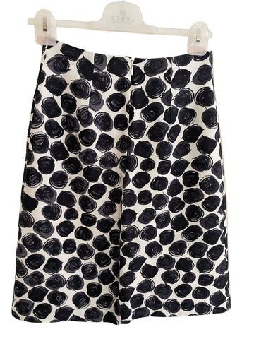 LK BENNETT 100% SILK WHITE,GREY & BLACK PRINT A-LINE SKIRT SIZE 6