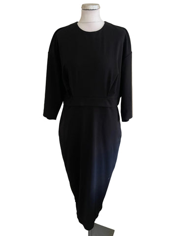 KIN BY JOHN LEWIS BLACK 3/4 SLEEVE MIDI DRESS SIZE 14