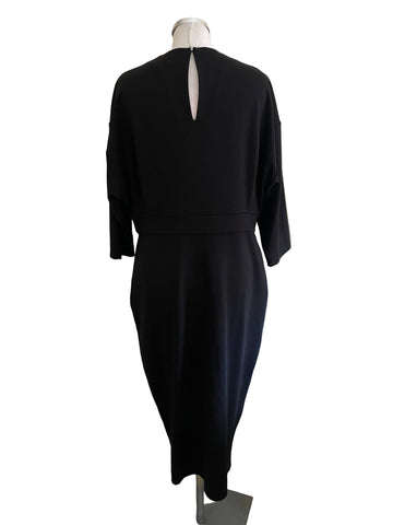 KIN BY JOHN LEWIS BLACK 3/4 SLEEVE MIDI DRESS SIZE 14