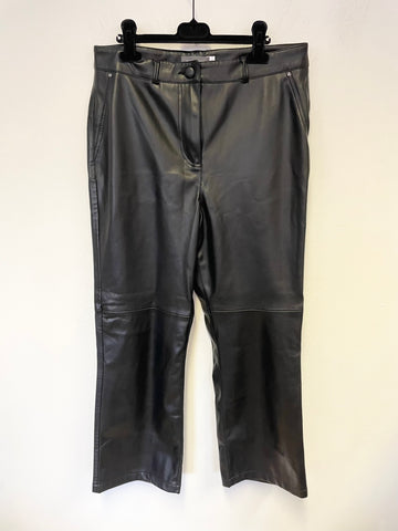 MINT VELVET BLACK FAUX LEATHER STRAIGHT LEG ANKLE GRAZER TROUSERS SIZE 14R