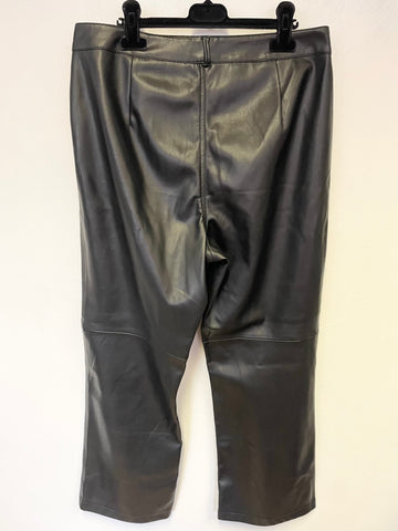 MINT VELVET BLACK FAUX LEATHER STRAIGHT LEG ANKLE GRAZER TROUSERS SIZE 14R