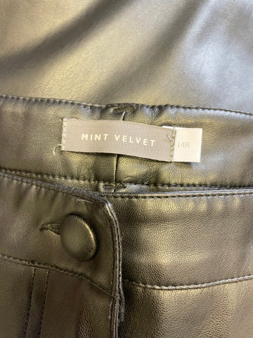 MINT VELVET BLACK FAUX LEATHER STRAIGHT LEG ANKLE GRAZER TROUSERS SIZE 14R