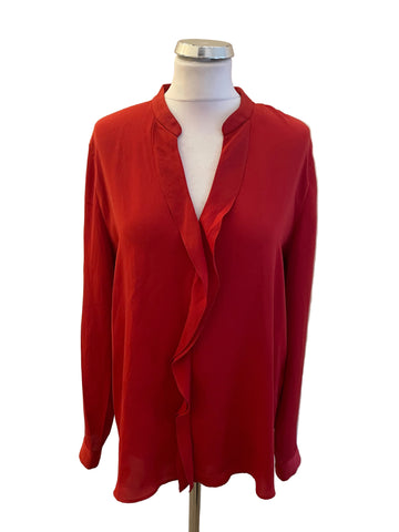 MARCCAIN DARK RED V NECK FRILL FRONT BLOUSE  SIZE N4 UK 14