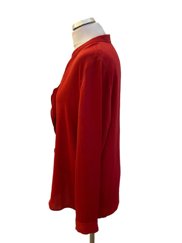 MARCCAIN DARK RED V NECK FRILL FRONT BLOUSE  SIZE N4 UK 14