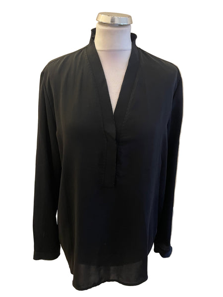 MARCCAIN BLACK V NECK LONG SLEEVE BLOUSE SIZE N4 UK 14