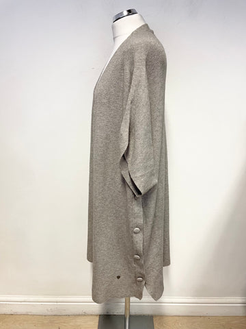 ALFA  BEIGE RIB KNIT BATWING BUTTON TRIMMED LONG CARDIGAN ONE SIZE
