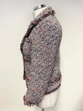 ZARA MULTI COLOURED WOVEN FRINGE TRIMMED 3/4 SLEEVED JACKET SIZE S