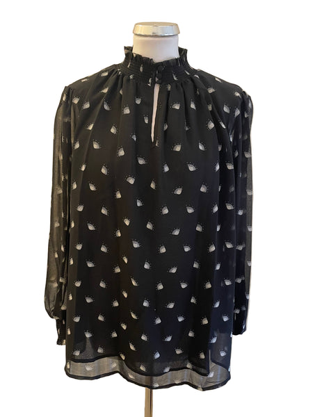 SOMERSET BY ALICE TEMPERLEY BLACK & GREY FAN PRINT TOP SIZE 14