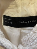 ZARA OFF WHITE COLLARLESS ZIP POCKETS LONG SLEEVED WOVEN JACKET  SIZE S