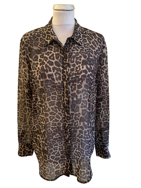 MINT VELVET BROWN LEOPARD PRINT LONG SLEEVE BLOUSE  SIZE 16
