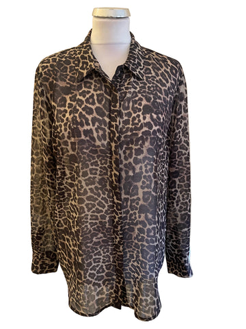 MINT VELVET BROWN LEOPARD PRINT LONG SLEEVE BLOUSE  SIZE 16