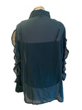 SOSANDAR BOTTLE GREEN FRILL TRIMMED LONG SLEEVE BLOUSE SIZE 14