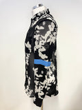 MINT VELVET BLACK FLORAL PRINT BLUE TRIM LONG SLEEVED BLOUSE  SIZE 8