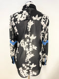 MINT VELVET BLACK FLORAL PRINT BLUE TRIM LONG SLEEVED BLOUSE  SIZE 8