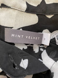 MINT VELVET BLACK FLORAL PRINT BLUE TRIM LONG SLEEVED BLOUSE  SIZE 8