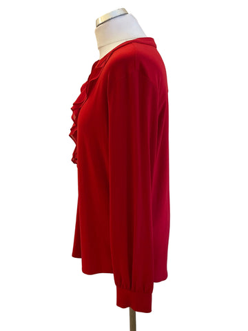 JOSEPH RIBKOFF RED FRILL FRONT STRETCH JERSEY TOP  SIZE 16