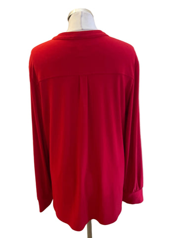 JOSEPH RIBKOFF RED FRILL FRONT STRETCH JERSEY TOP  SIZE 16