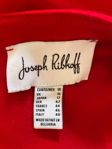 JOSEPH RIBKOFF RED FRILL FRONT STRETCH JERSEY TOP  SIZE 16