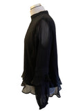 SOSANDAR BLACK KEYHOLE NECK FRILL TRIM TOP SIZE 14