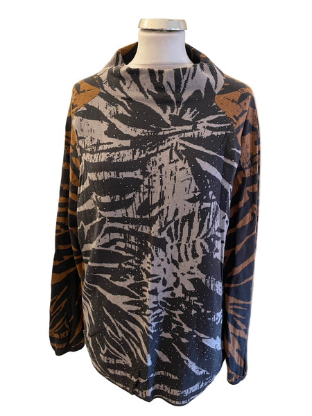 MONARI 100% COTTON CHARCOAL,TAN & GREY PATTERNED JUMPER SIZE 14